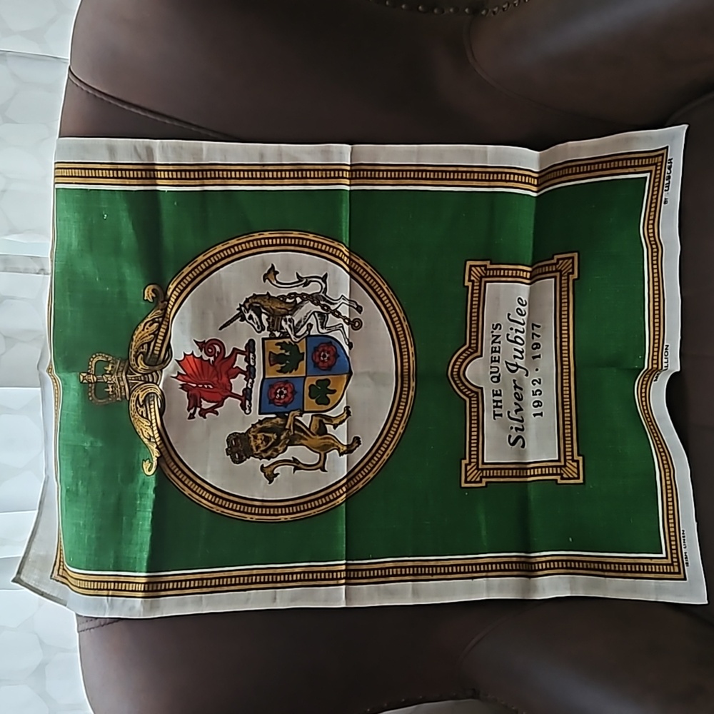 The Queen's Silver Jubilee Green Irish Linen  Tea Towel By Ulster